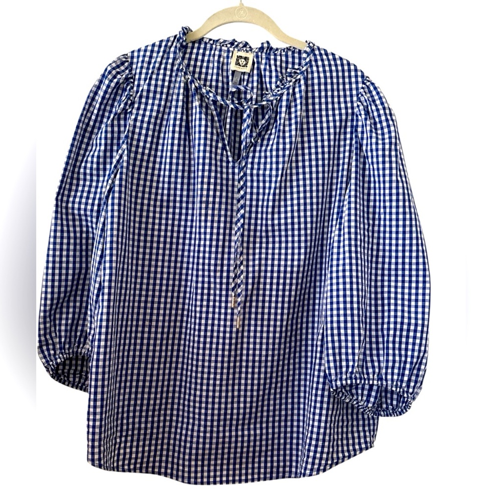 Anne Klein Navy/White Gingham Blouse